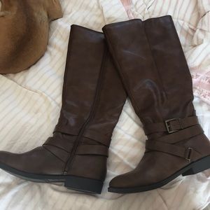 Brown calf high boots